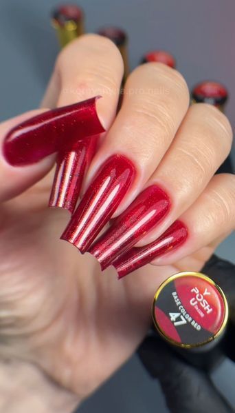 Cover Base - Без ТРО YOU POSH (30 ml). №47 - Насичена червона з глітером baseposh30047 фото