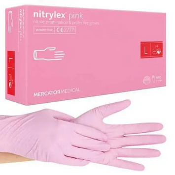 Рукавички нітрилові Nitrylex&reg; Pink, SIZE L щільність 3.5 г. - рожеві (100 шт) 2295 фото