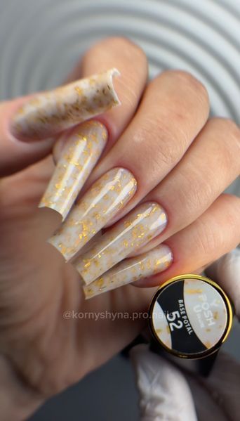 Cover Base - Без ТРО YOU POSH 12 ml. №52 - Насичена молочна з золотою поталлю baseposh12052 фото