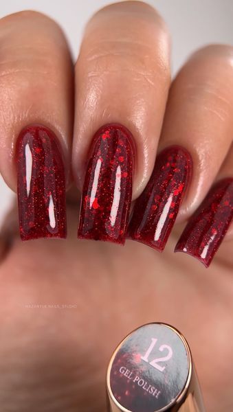 Гель лак - Без ТРО Steffani Color Gel polish №12 (9мл) - Червоний з блискітками SGP09-12 фото